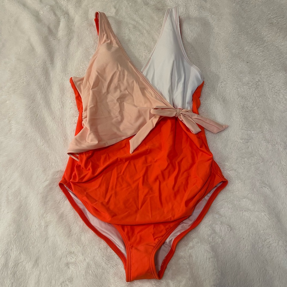 Colorblock Swimsuit with Bow Detail